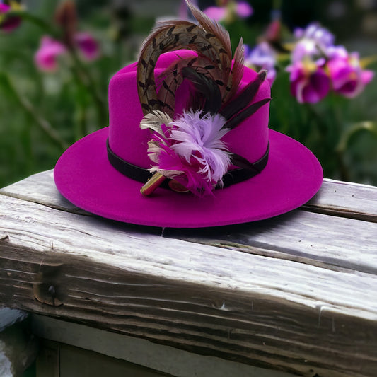 Cerise, Lilac, Wine & Natural Feather Hat Pin (CFP241)