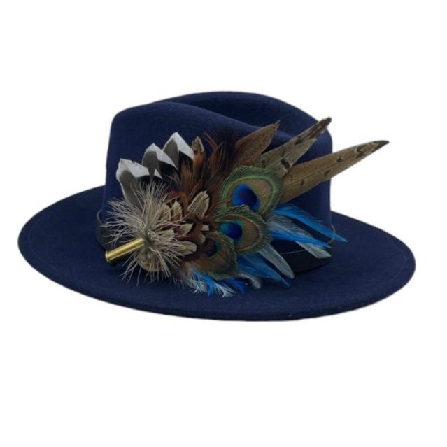 Peacock, Turquoise & Natural Feather Hat Pin (CFP612)