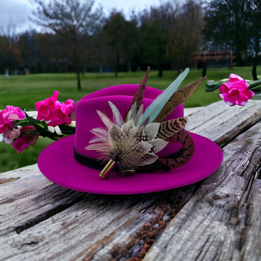 Pink, Pale Blue & Natural Feather Hat Pin (CFP391)