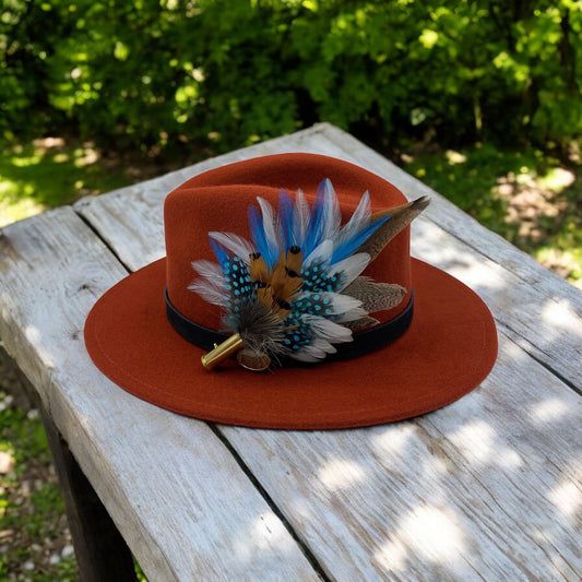 Turquoise, White & Natural Feather Hat Pin (CFP520)