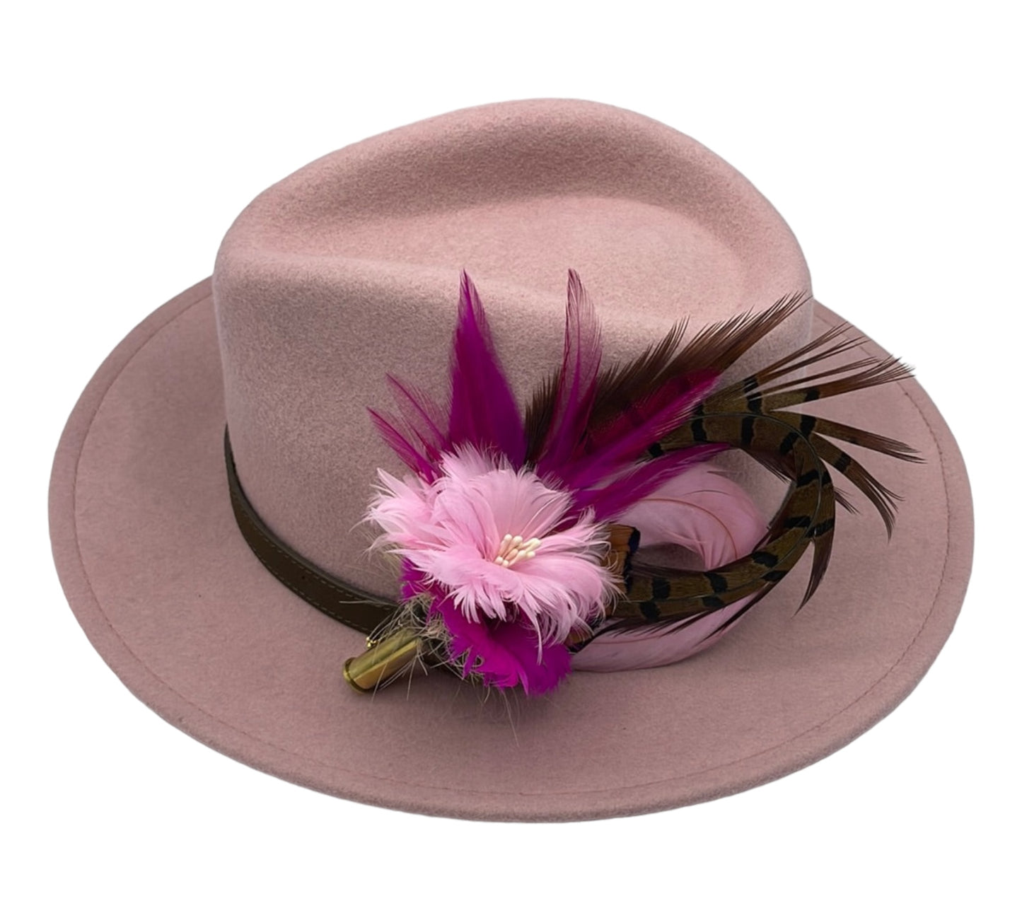 Light Pink, Cerise & Natural Feather Hat Pin (CFP507)