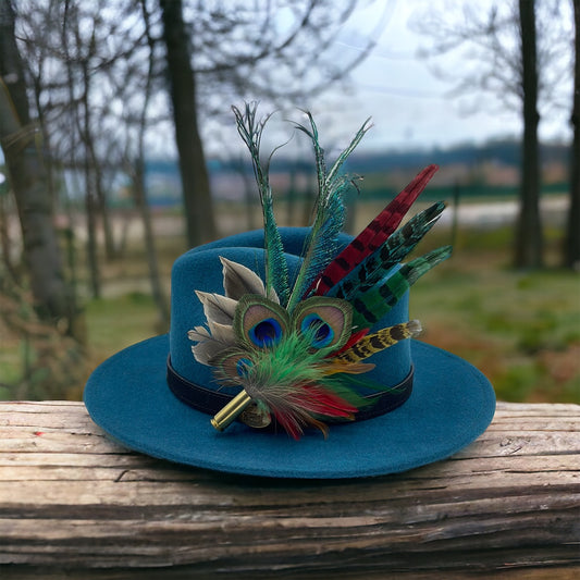 Peacock, Red & Green Feather Hat Pin (CFP448)