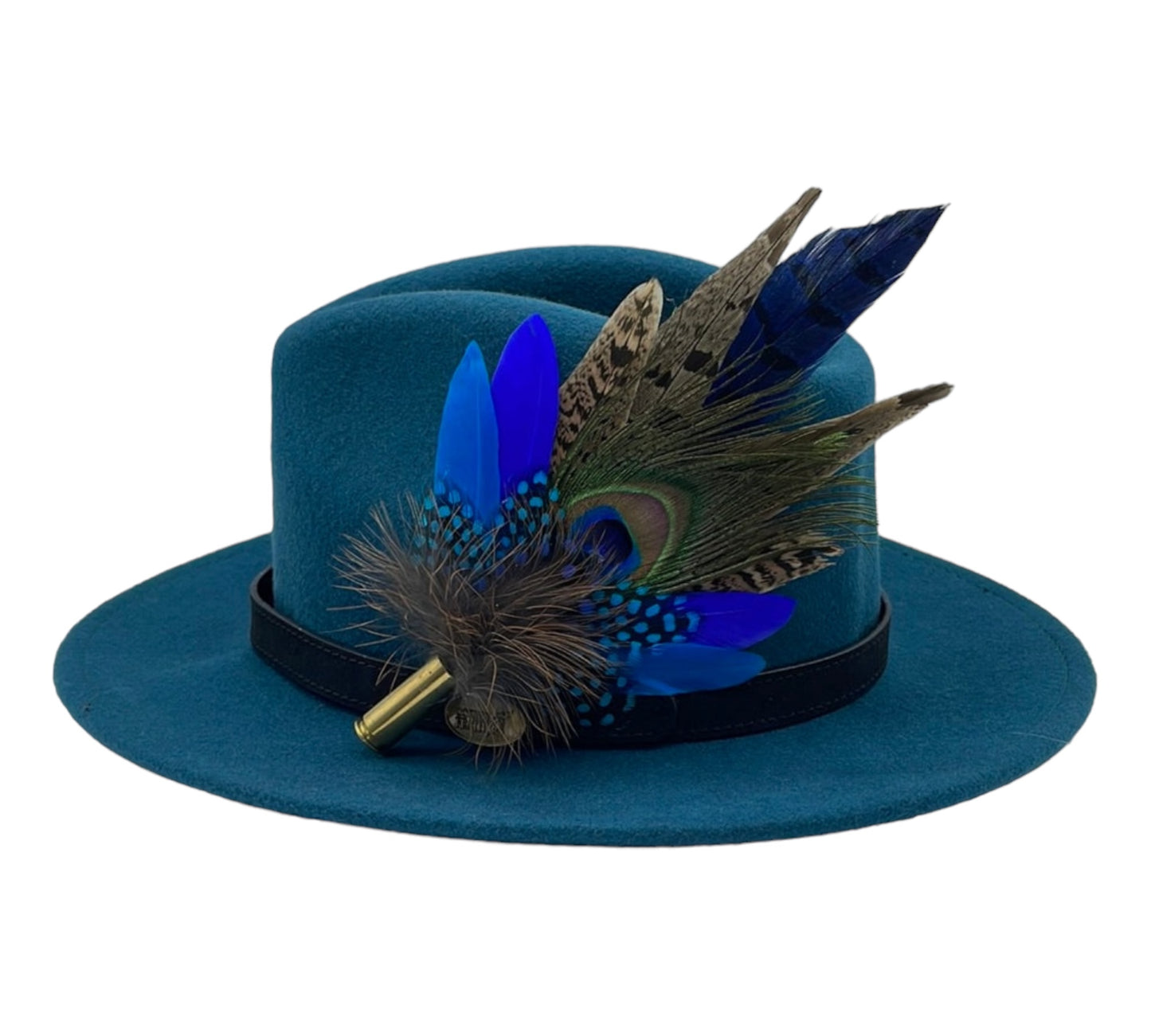 Peacock, Blue & Natural Feather hat Pin (CFP497)