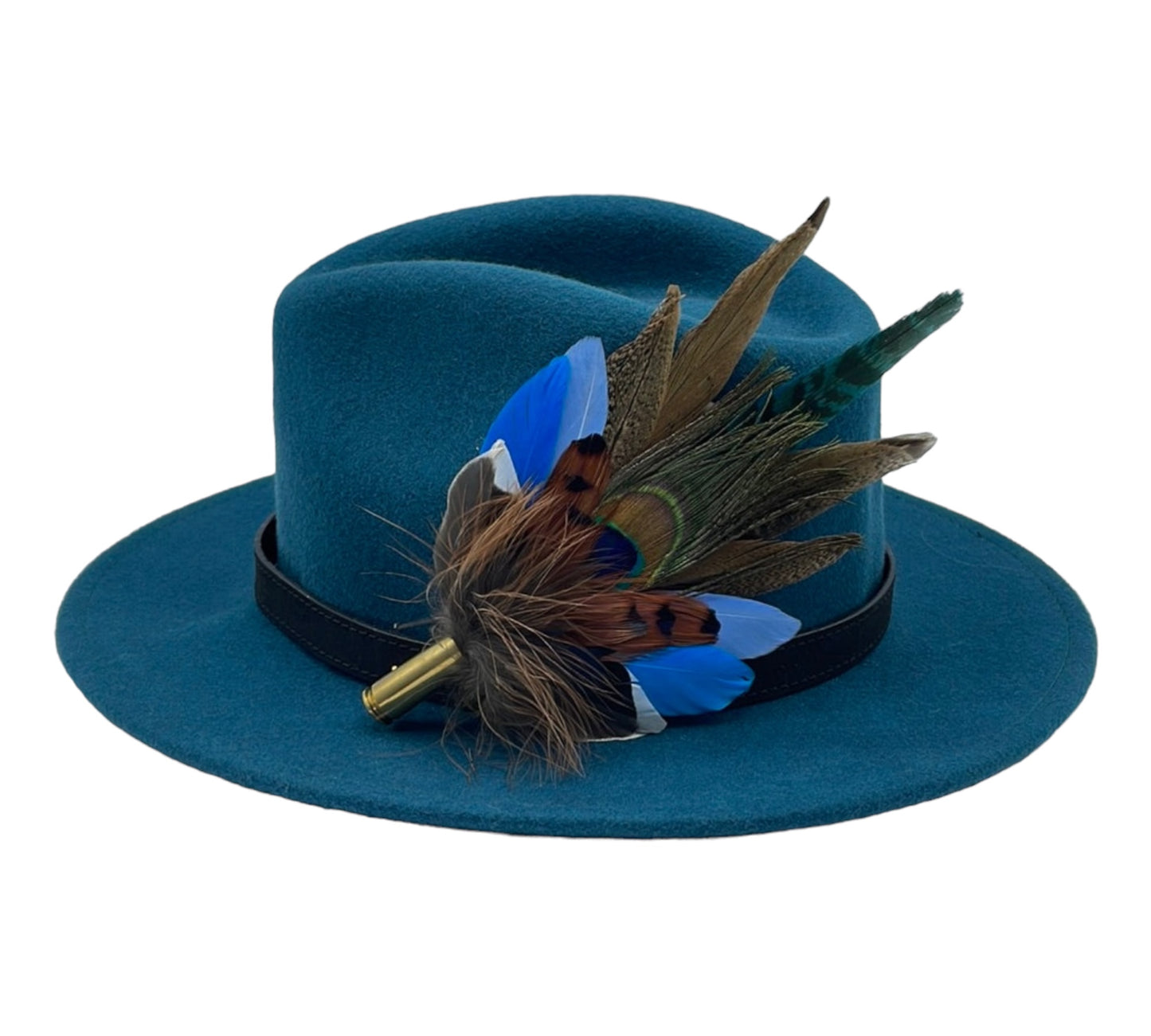 Peacock, Blue & Natural Feather Hat Pin (CFP500)