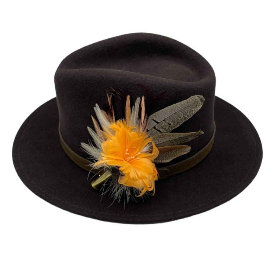 Orange & Natural Feather Hat Pin (CFP539)