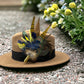 Yellow, Blue & Natural Feather Pin (CFP043) - Reduced Ex-Display