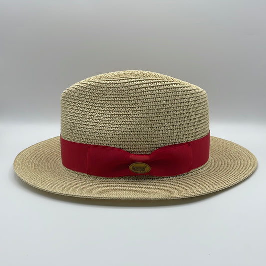 Fedora Natural Straw Hat With Red Ribbon Band