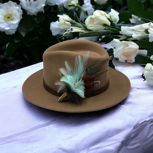 Pale Aqua & Natural Feather Hat Pin (CFP475)