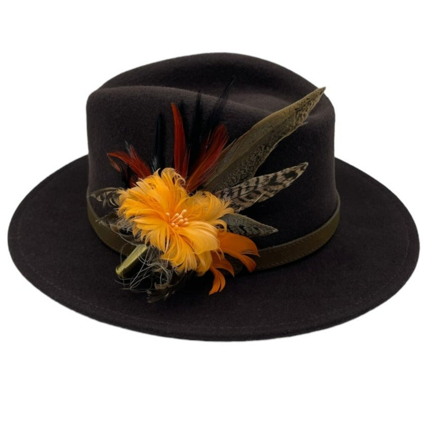 Orange & Natural Feather Hat Pin (CFP542)