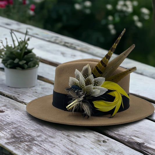Yellow & Natural Feather Hat Pin (CFP122)
