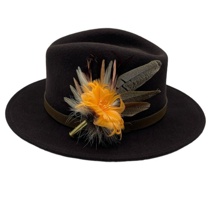 Orange & Natural Feather Hat Pin (CFP539)