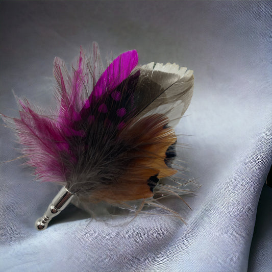Cerise & Natural Feather Lapel Pin (CFLP066)