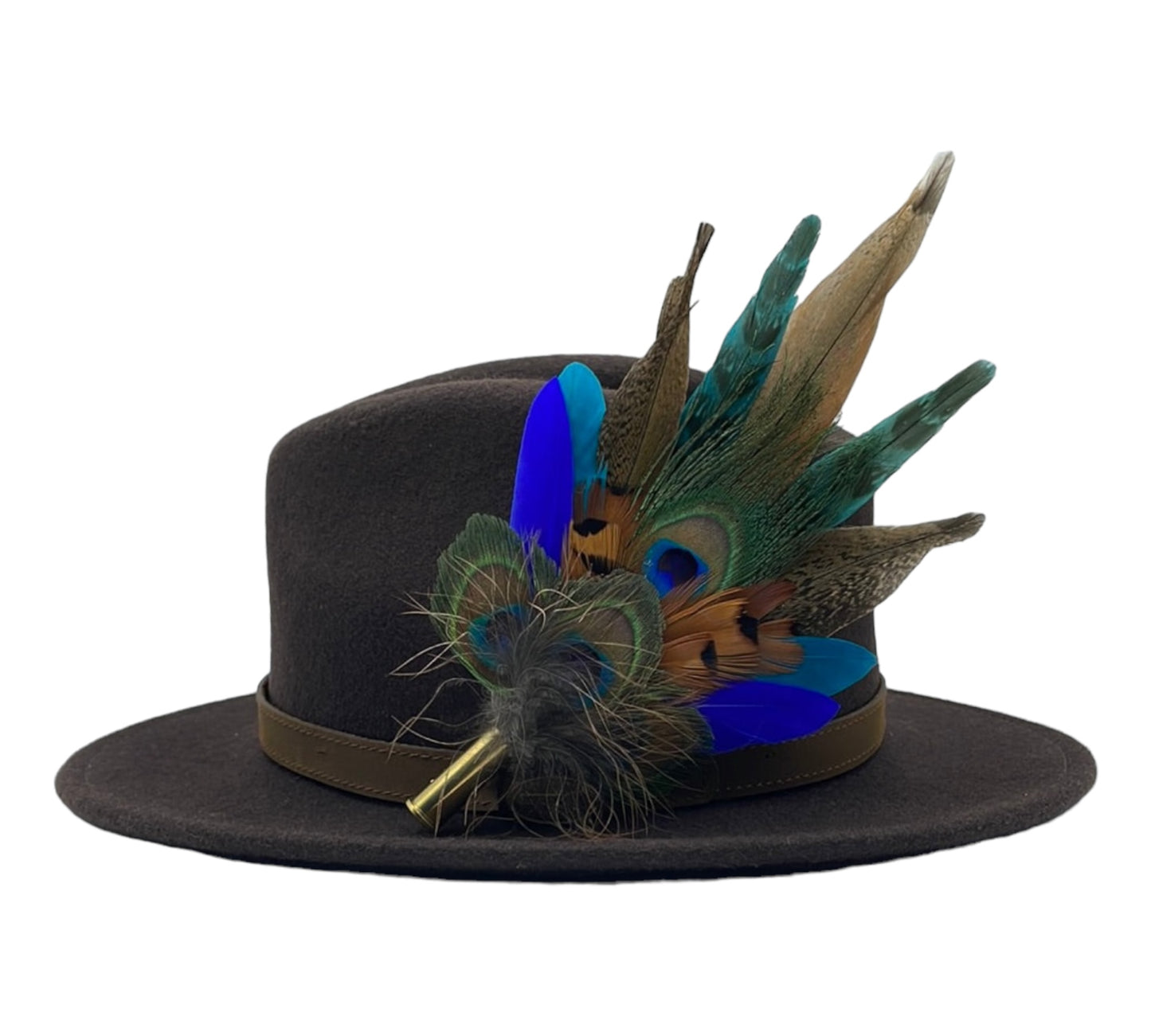 Peacock, Teal & Natural Feather Hat Pin (CFP498)