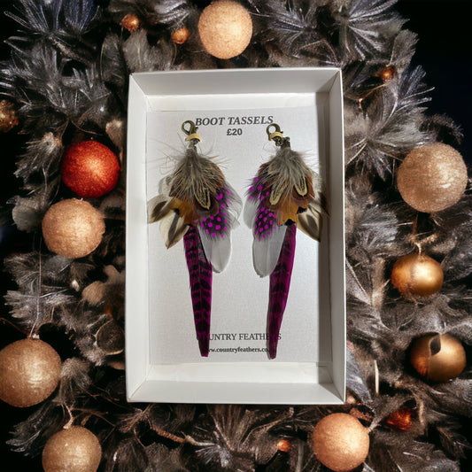 Plum, Purple & Natural Feather Boot Tassels (CFB4037)