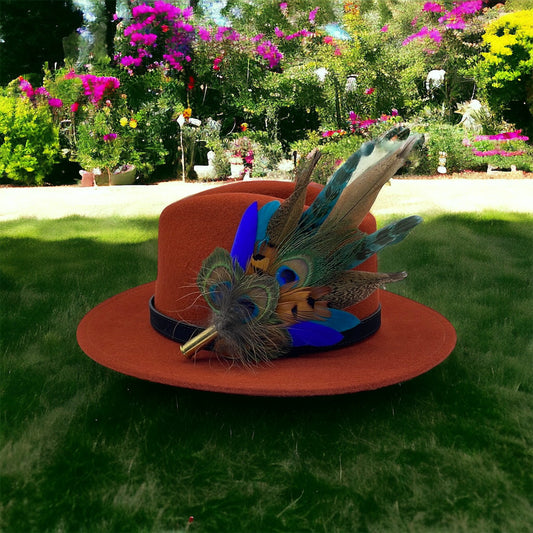 Peacock, Teal & Natural Feather Hat Pin (CFP498)