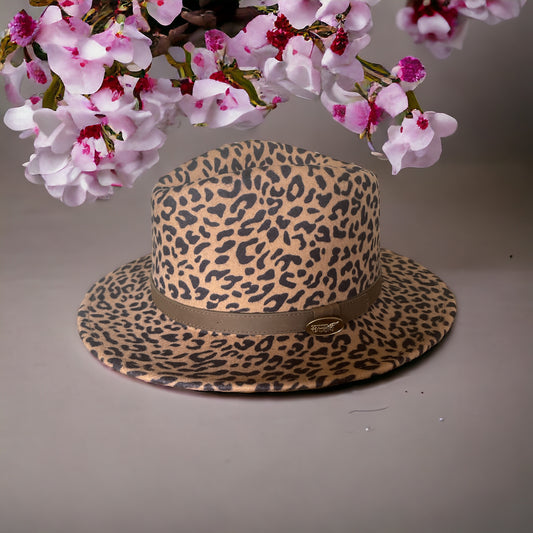 Fedora Leopard Print Hat With A Brown Leather Band (CFH60)