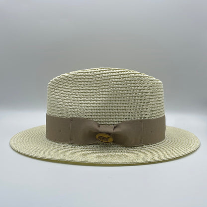 Fedora Straw Hat With Beige Ribbon Band