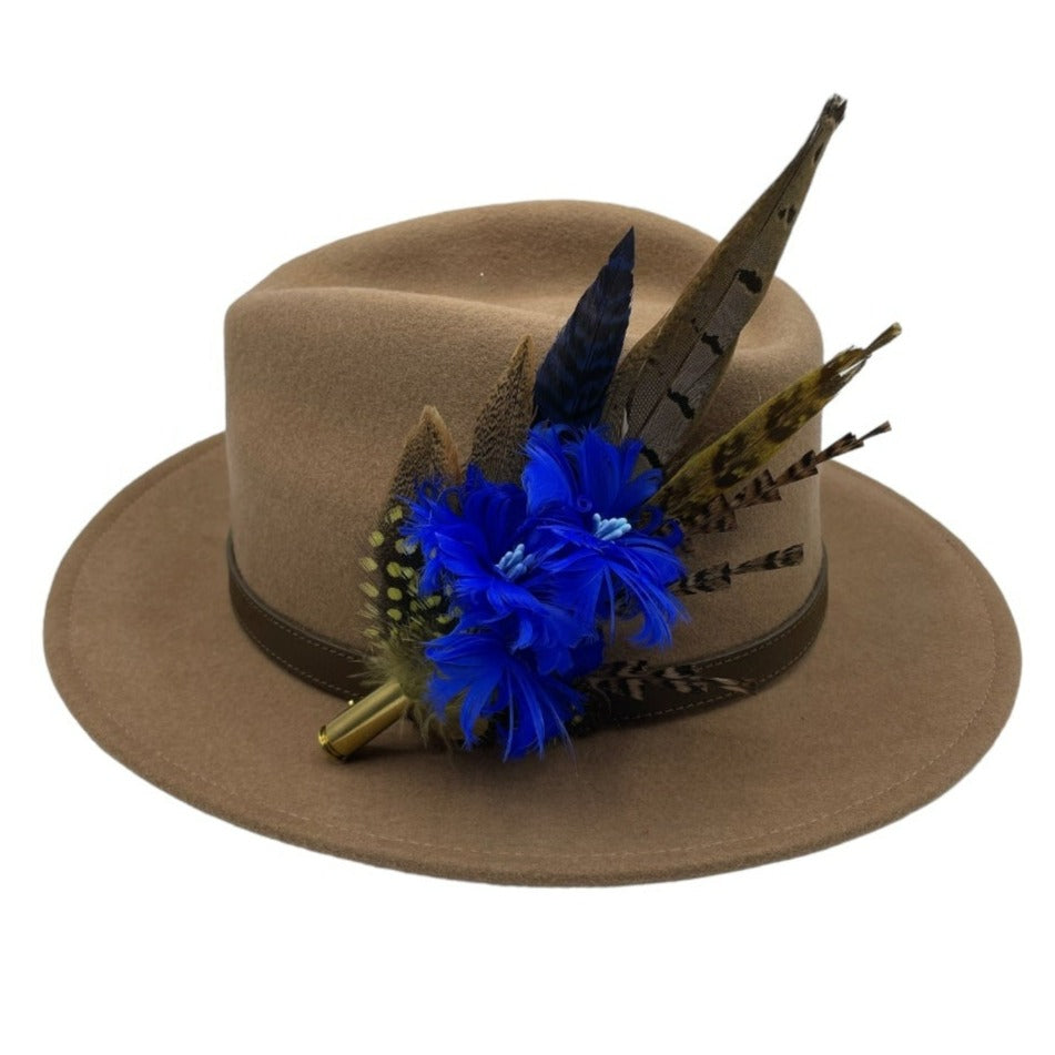 Royal Blue & Natural Feather Hat Pin (CFP513)