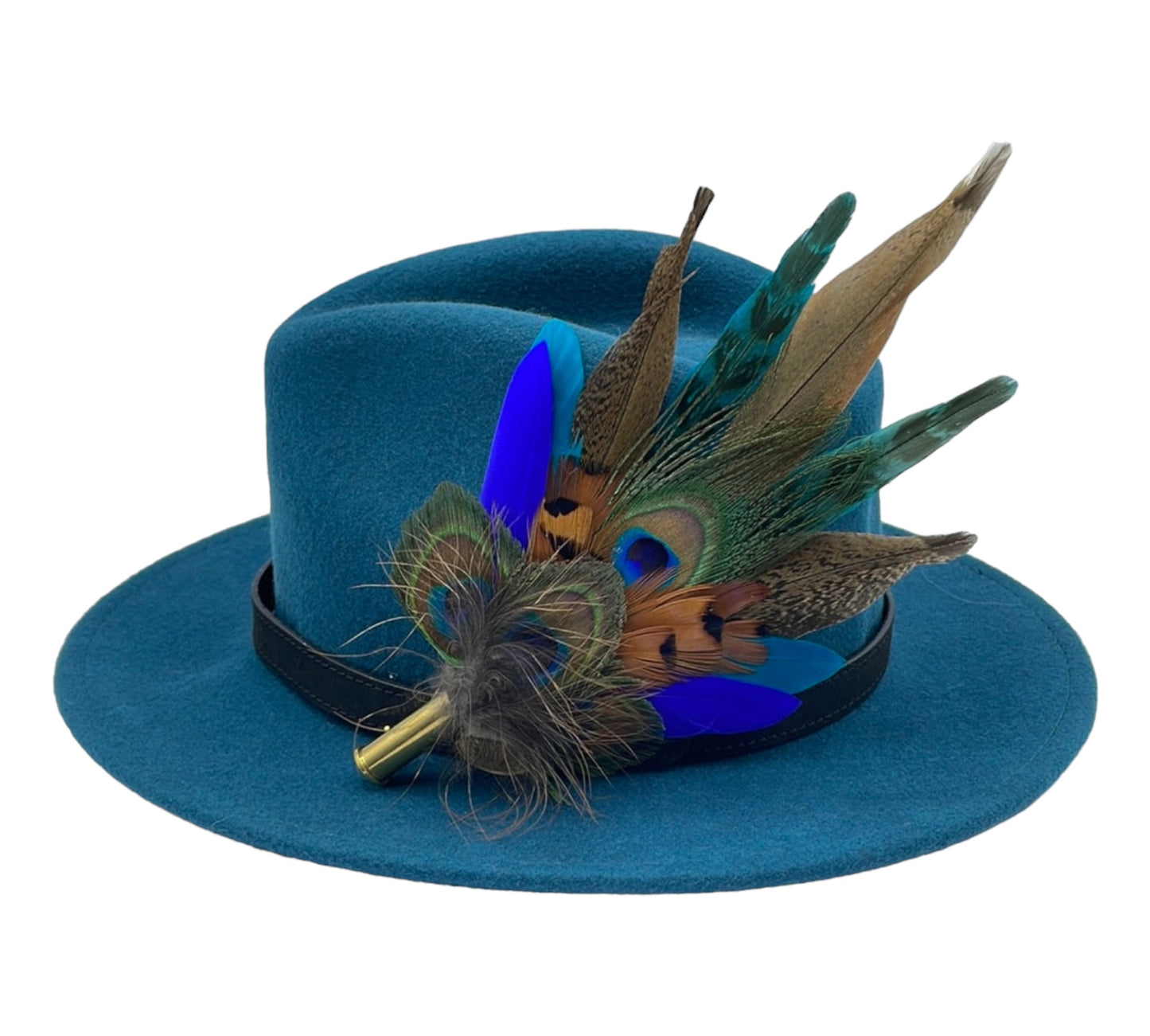 Peacock, Teal & Natural Feather Hat Pin (CFP498)