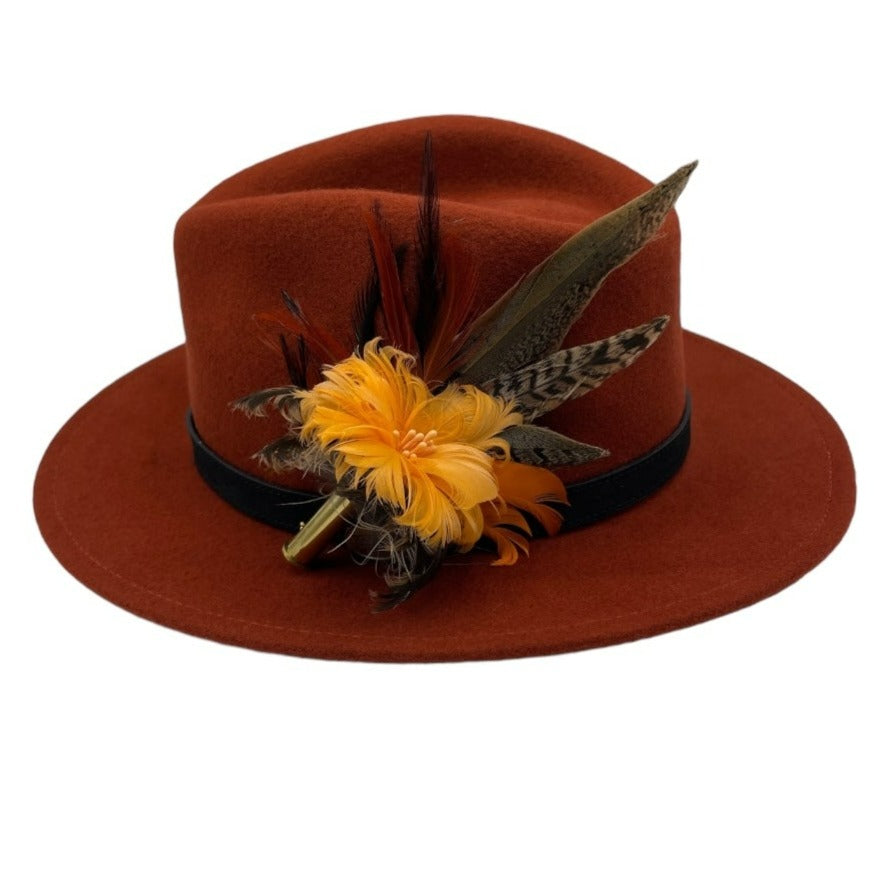 Orange & Natural Feather Hat Pin (CFP542)