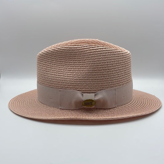 Fedora Peach Straw Hat With Matching Ribbon Band