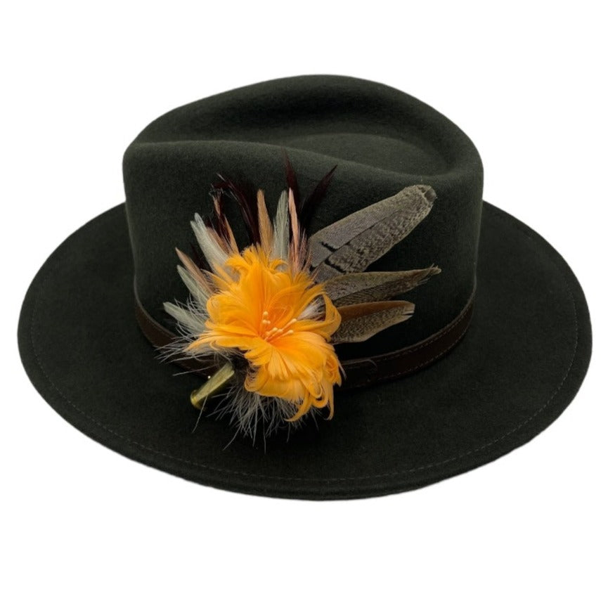 Orange & Natural Feather Hat Pin (CFP539)