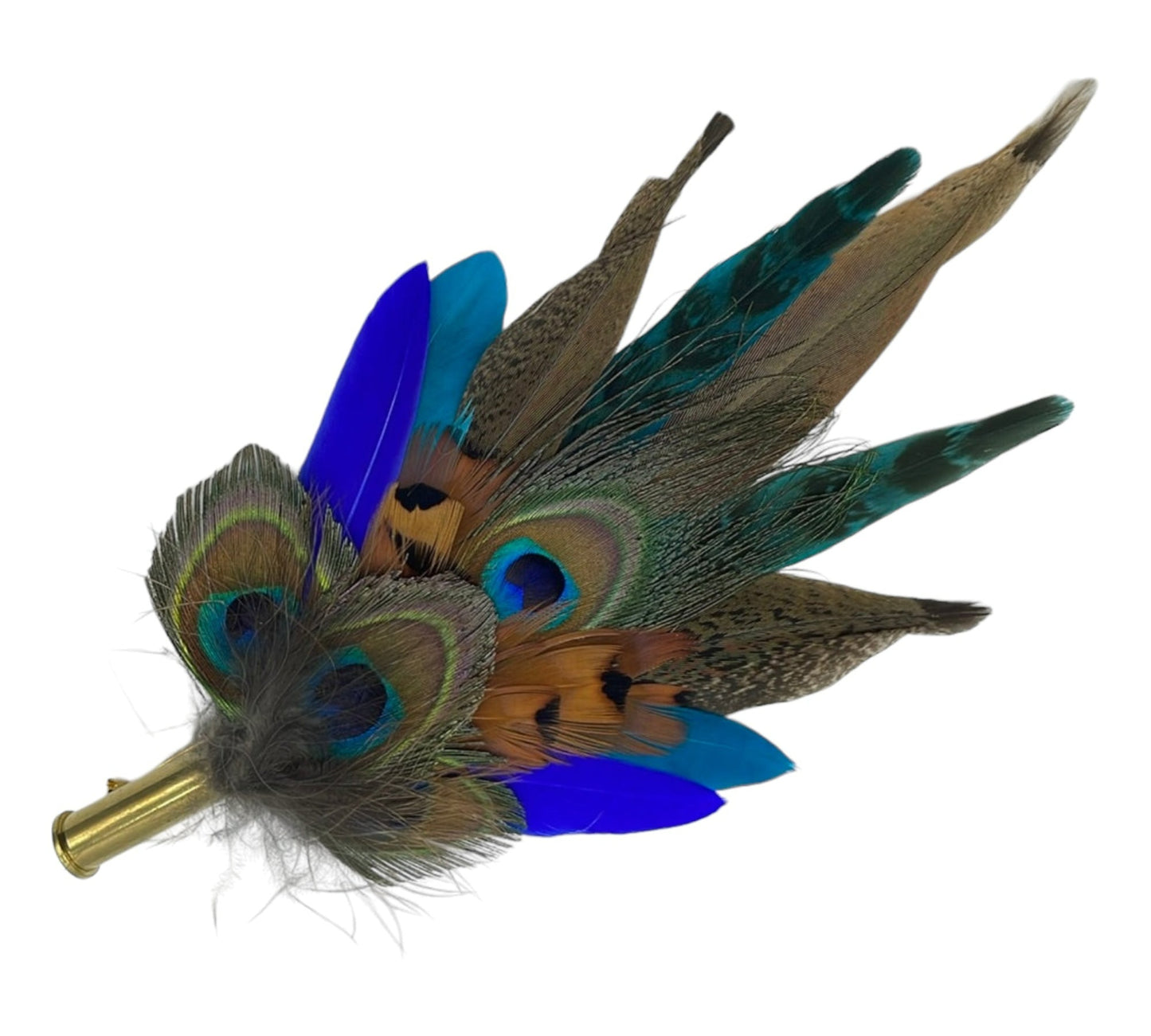Peacock, Teal & Natural Feather Hat Pin (CFP498)