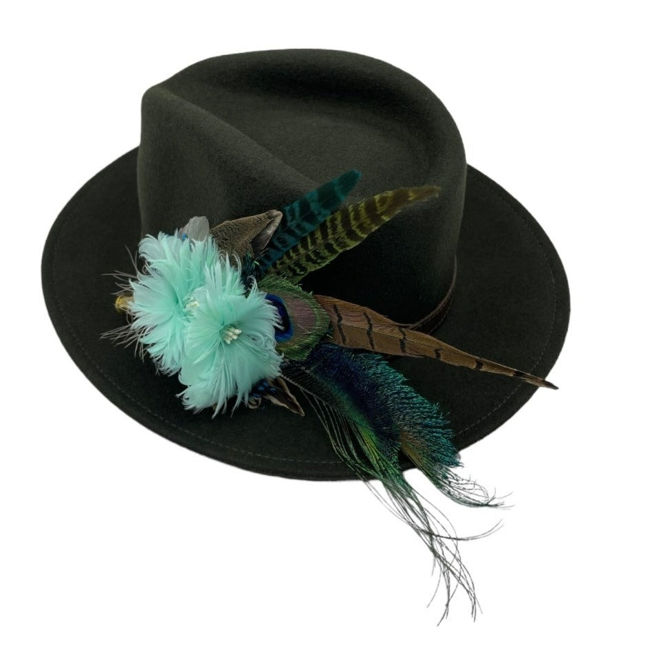 Peacock, Aqua & Turquoise Feather Hat Pin (CFP560)