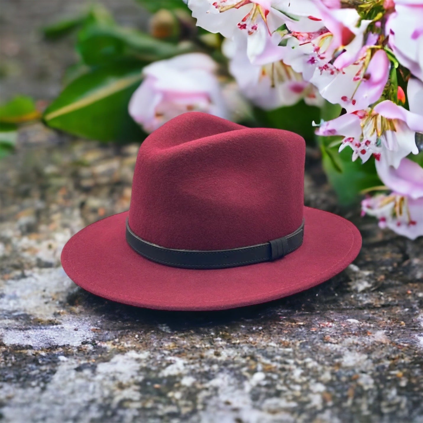 Fedora Wine Hat with Black Leather Band