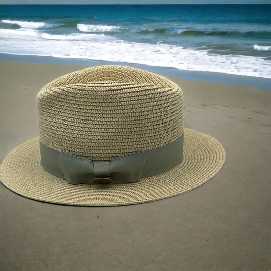 Fedora Natural Straw Hat With Pistachio Ribbon Band