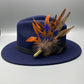 Orange, Blue & Natural Feather Pin (CFP046) - Reduced Ex-Display