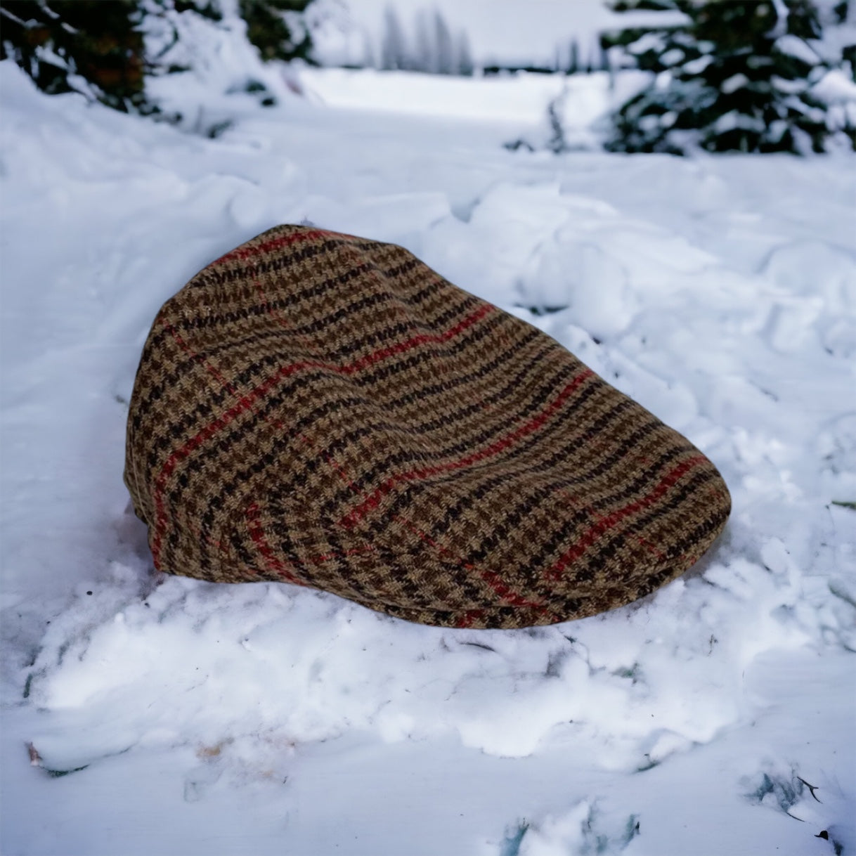 Brown Wool Mix Tweed Flat Cap With Warm Tones
