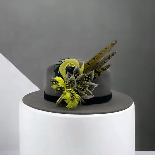 Yellow & Natural Feather Hat Pin (CFP123)