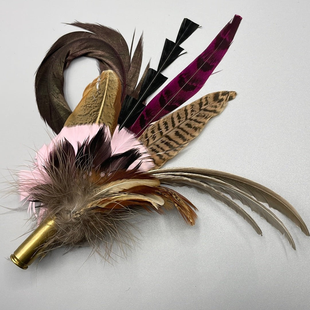 Pink Tones and Natural Feather Pin (CFP030) - Reduced Ex-Display