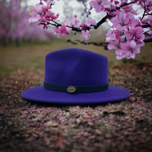 Fedora Purple Hat With A Black Leather Band