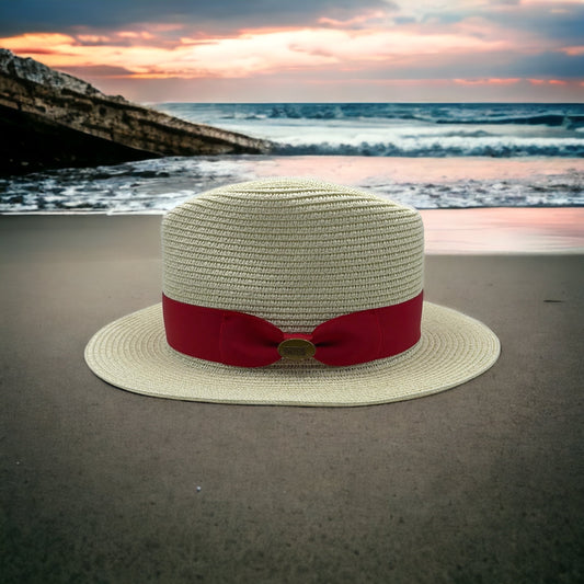 Fedora Straw With Red Ribbon Band