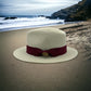 Fedora Straw Hat With A Maroon Ribbon Band
