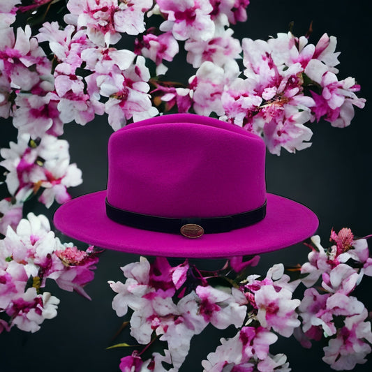 Fedora Fuchsia Hat With Black Leather Band
