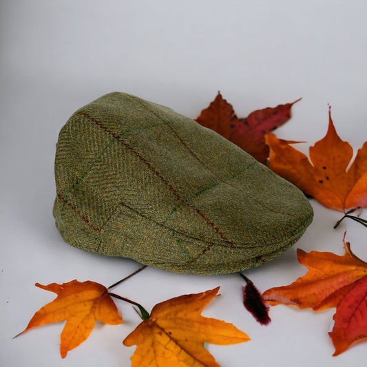 Olive Green Tweed Wool Flat Cap