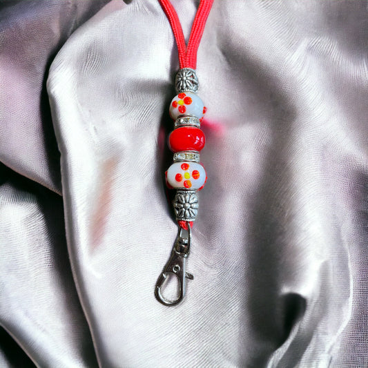 Red Cord Lanyard With Red & White Beads (CFL8012)
