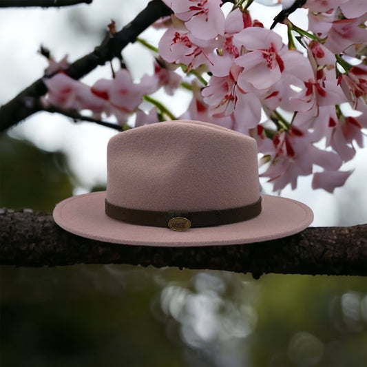Fedora Light Pink Hat With Black Leather Band