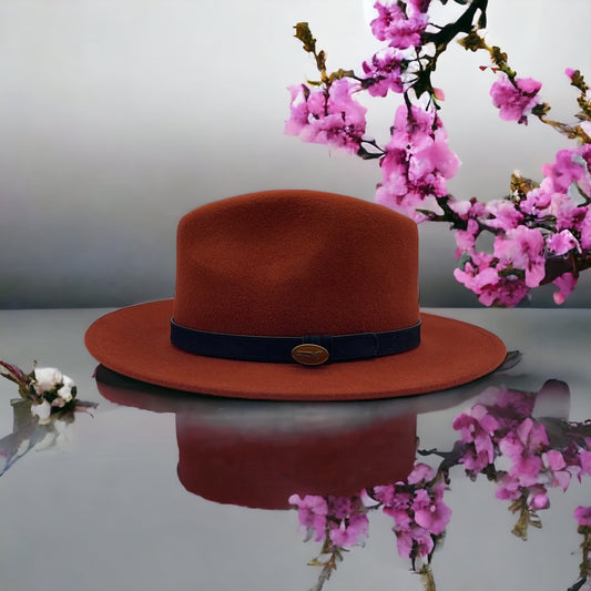 Fedora Rust Hat with Black Leather Band