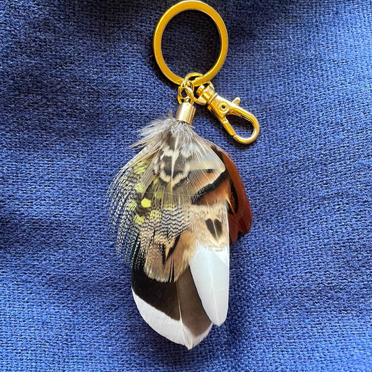 Yellow & Natural Feather Gold Keyring (CFKR5031)