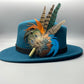 Blue, Rust, Green & Natural Feather Pin (CFP033) - Reduced Ex-Display
