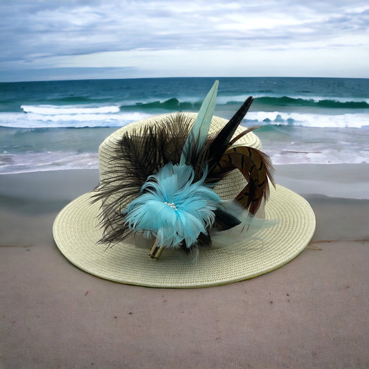 Aqua & Natural Feather Hat Pin (CFP189)