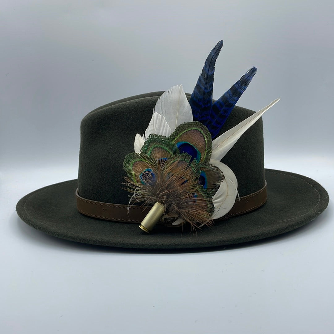 Peacock, White & Navy Feather Hat Pin (CFP170) - Reduced Ex-Display