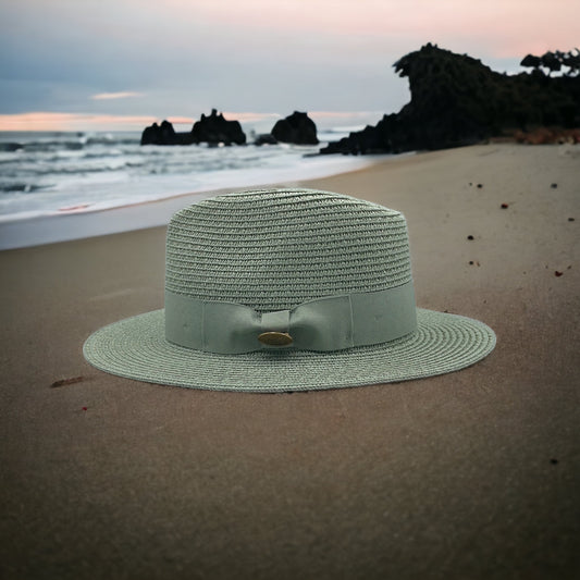 Fedora Pistachio Straw Hat With Matching Ribbon Band