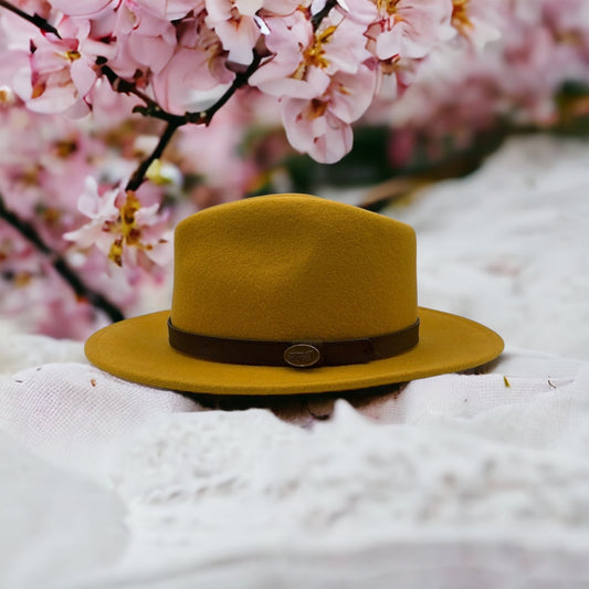 Fedora Mustard Hat With Black Leather Band