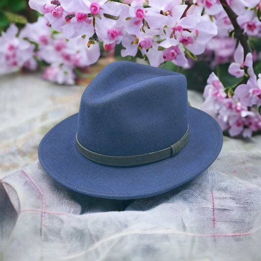 Fedora Navy Hat With Black Leather Band