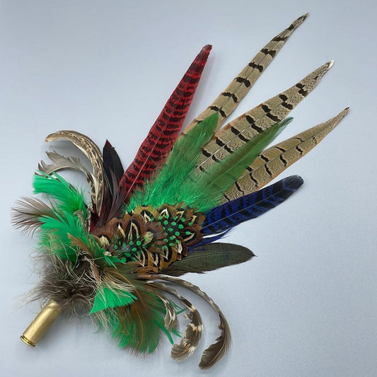 Green, Red, Blue & Natural Feather Pin - Country Feathers